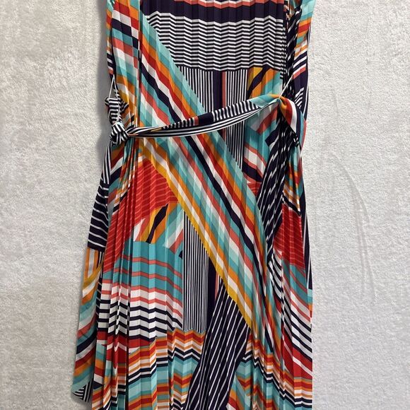 Skies Are Blue Pleated Multi-Color Spaghetti Strap Maxi Dress Women's Size Small - Picture 7 of 13